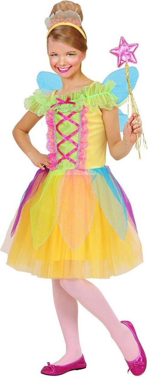 Elfen Feeen & Fantasy Kostuum | Multicolour Fee Kleurrijk Kostuum Meisje | Maat 128 | Carnaval kostuum | Verkleedkleding